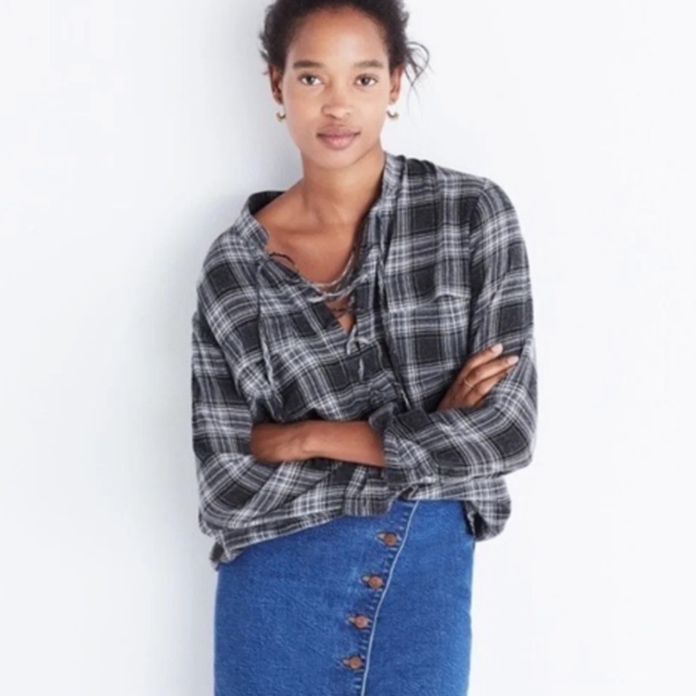 Madewell Terrace Lace-Up Shirt in Owens Plaid